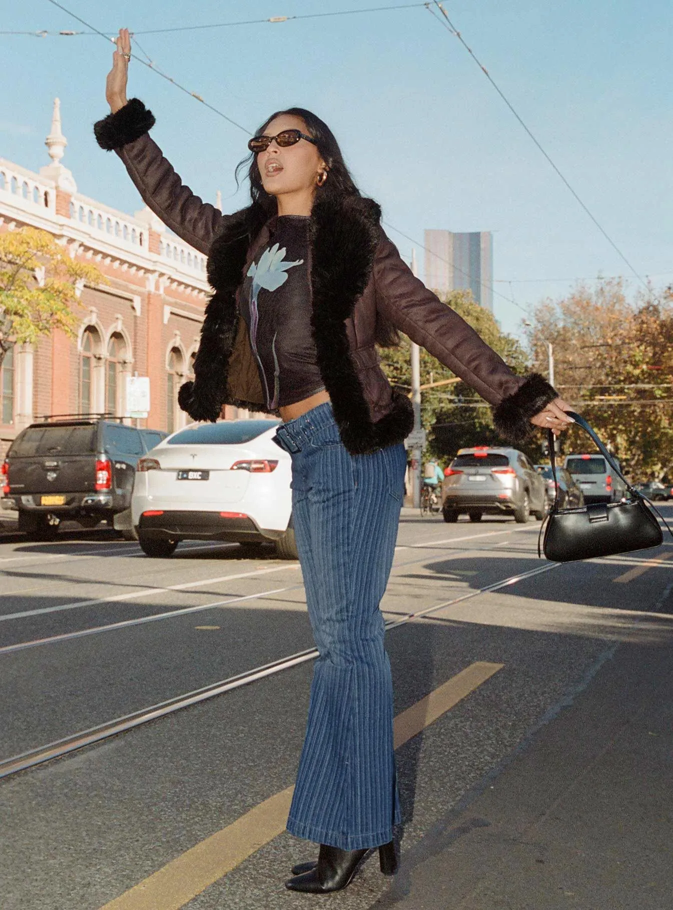 Smooth Road Trip Everyday Neutral Ralbartia Stripe Belted Jeans Mid Wash