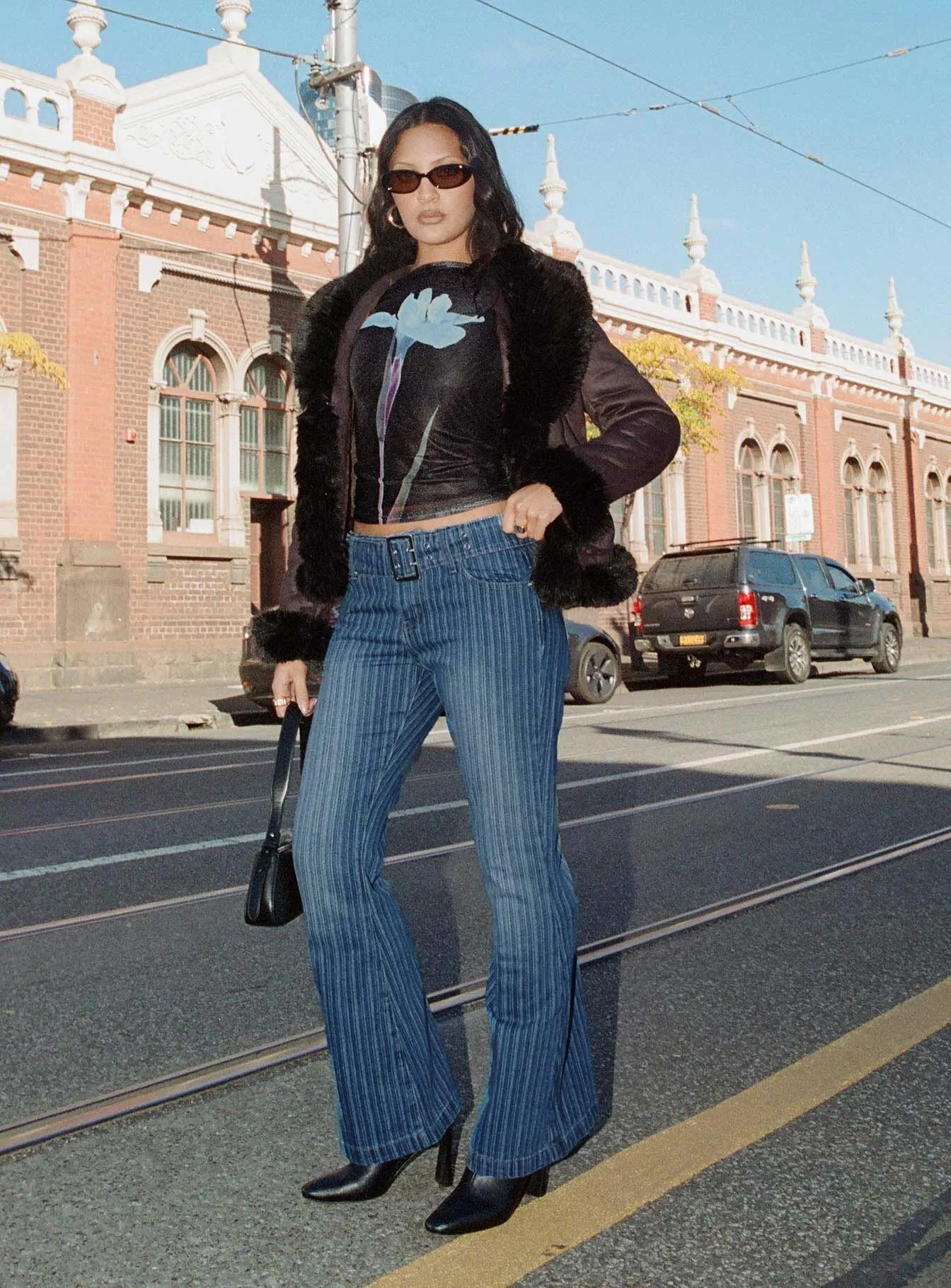 Ralbartia Stripe Belted Jeans Mid Wash Traveler Gear Smart Casual