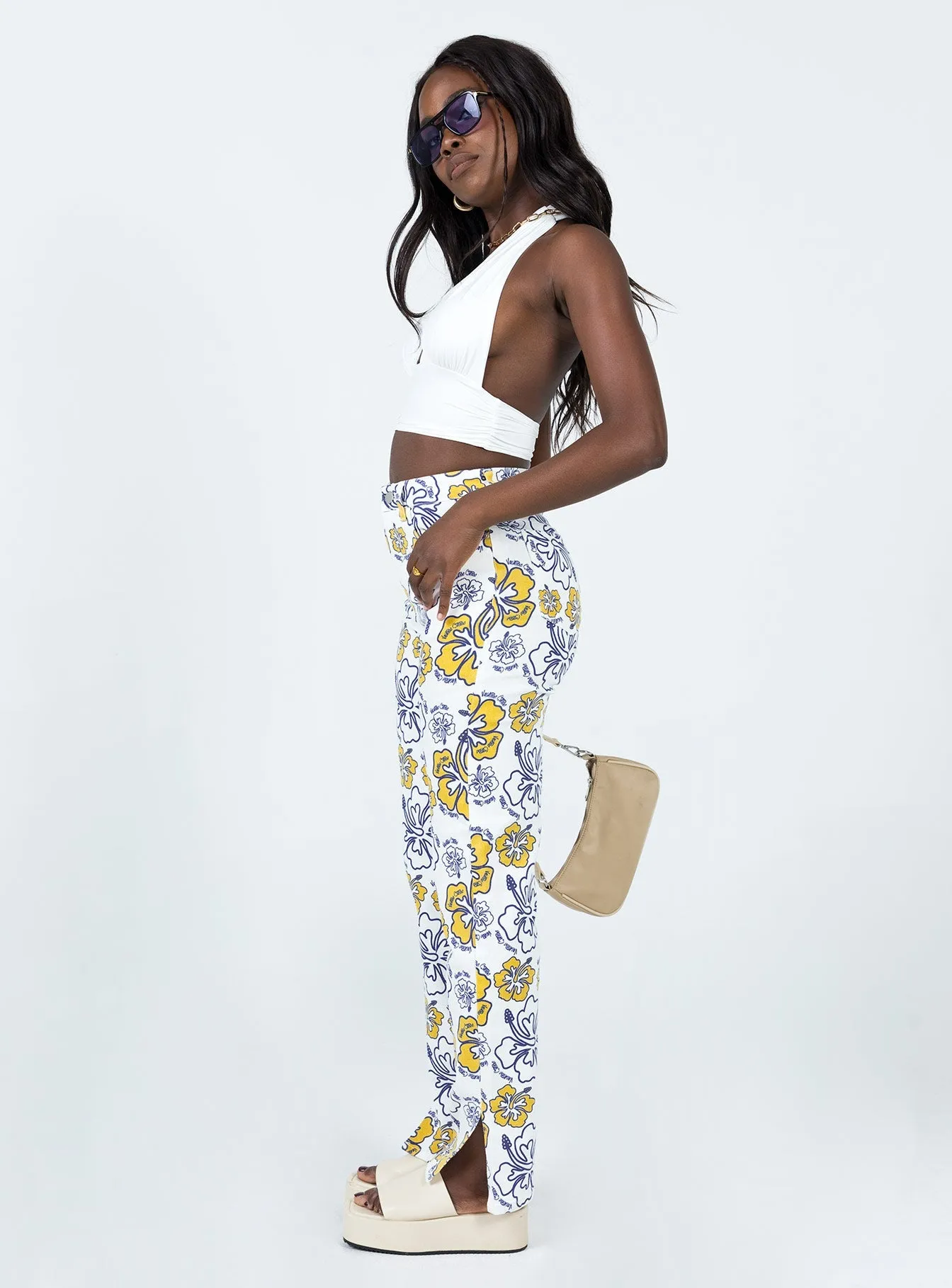 Tropical Dreams High Rise Straight Leg Denim Jeans Off White Family Style Gym Ready Daily Wear