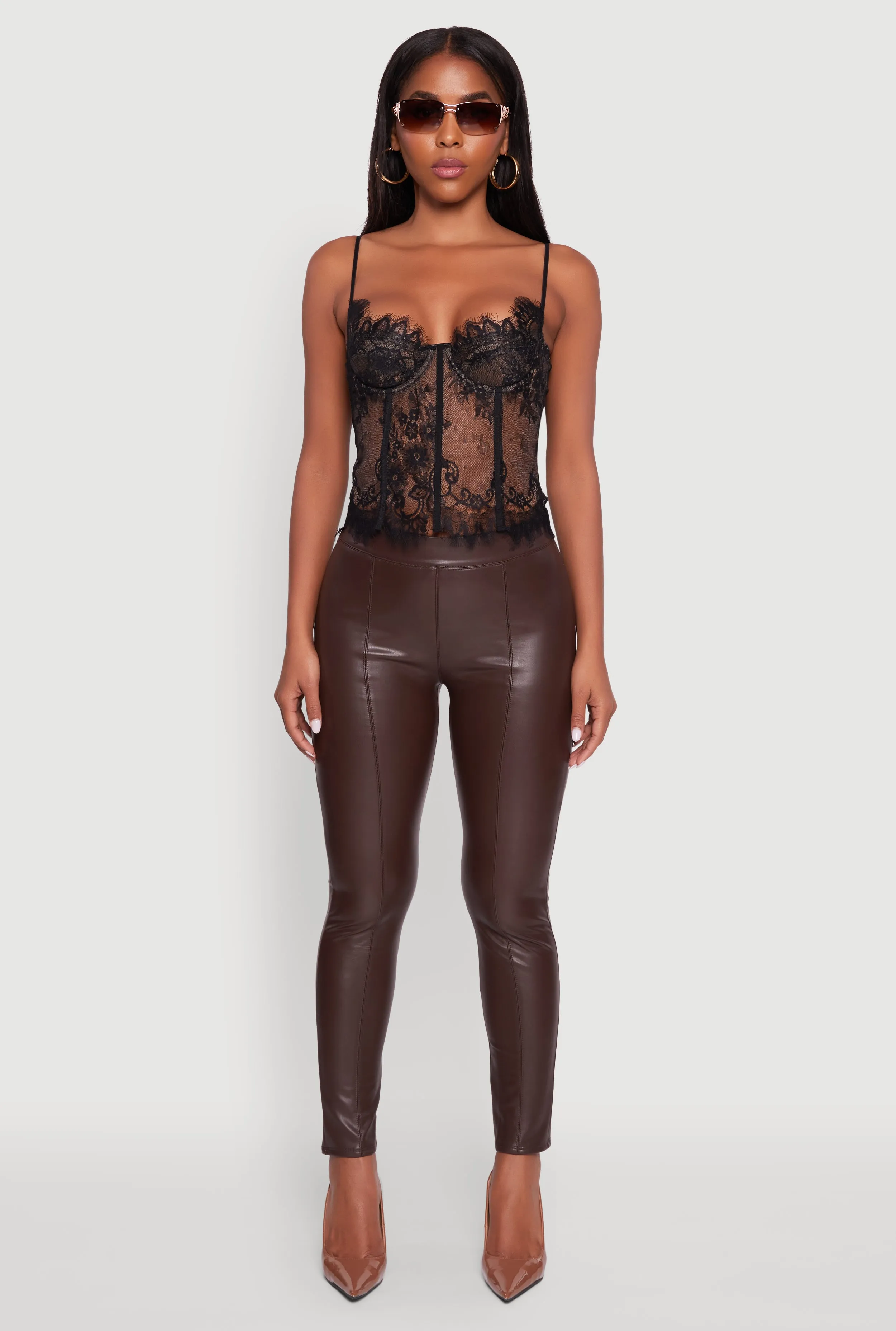 Work Commute Extra Soft Faux Leather Fleece Lined Pintuck Leggings