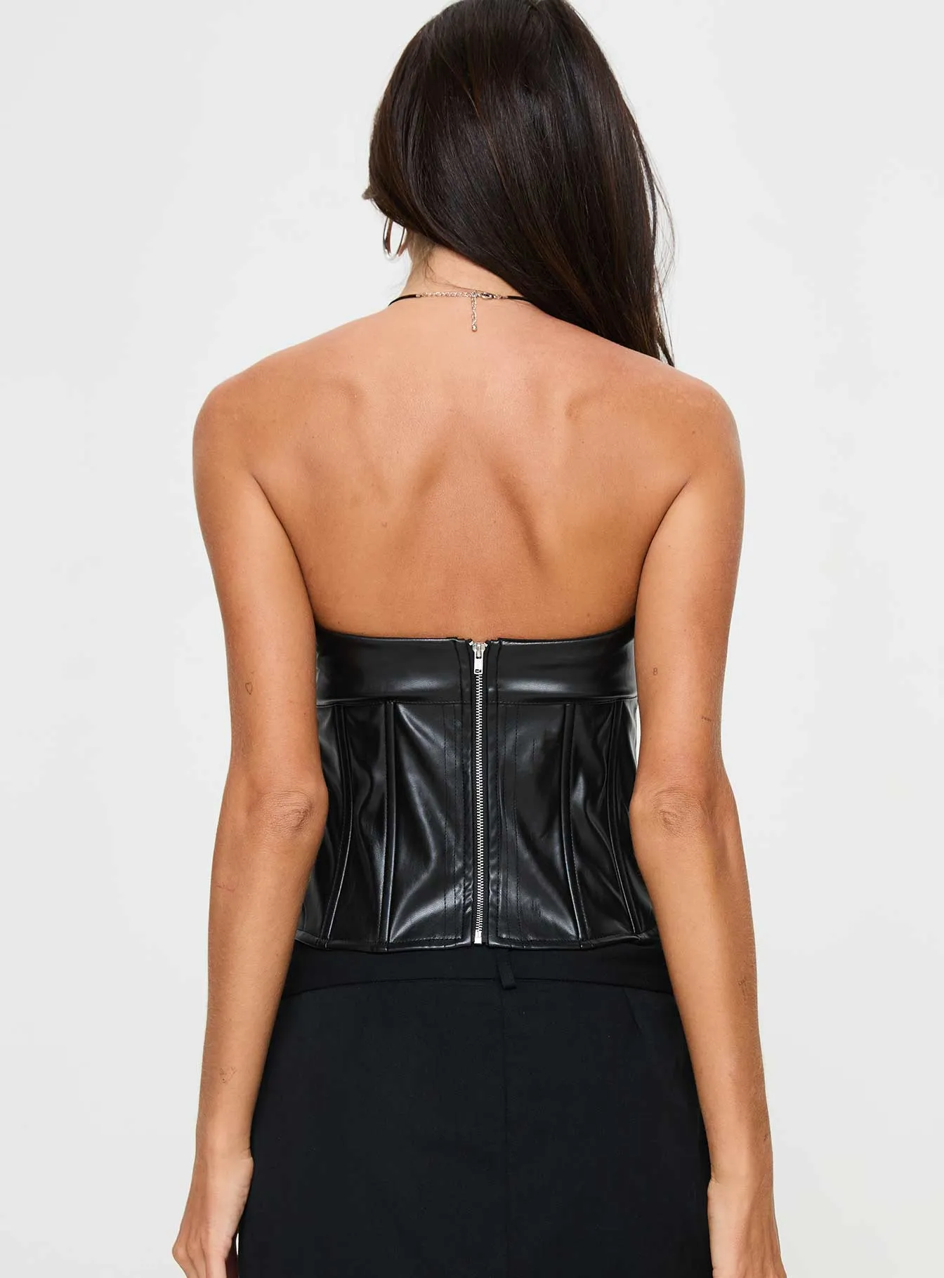 Leers Faux Leather Strapless Top Black Professional Wear