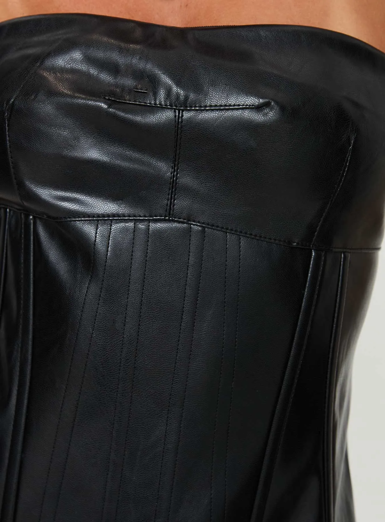 Comfy Style Flowy Tunic Leers Faux Leather Strapless Top Black