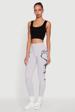 Urban Casual Durable Elastic Blessed Cross Heart Graphic Leggings