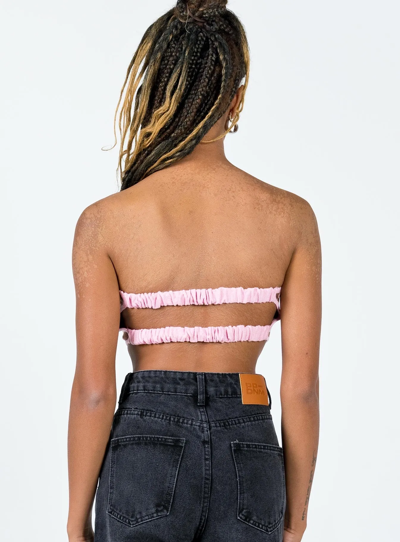 Distressed Texture DurableZipper Fabian Strapless Top Pink Multi