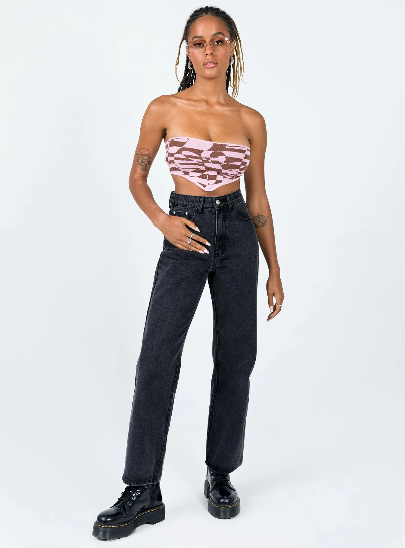 Airflow Mesh Insert Layered Sleeve Fabian Strapless Top Pink Multi
