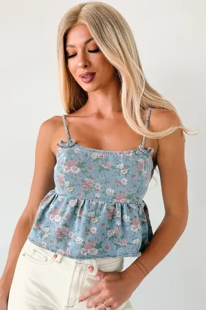 high - speed movement Agricultural - useful Bows Before Bros Sleeveless Floral Top (Denim/Pink)