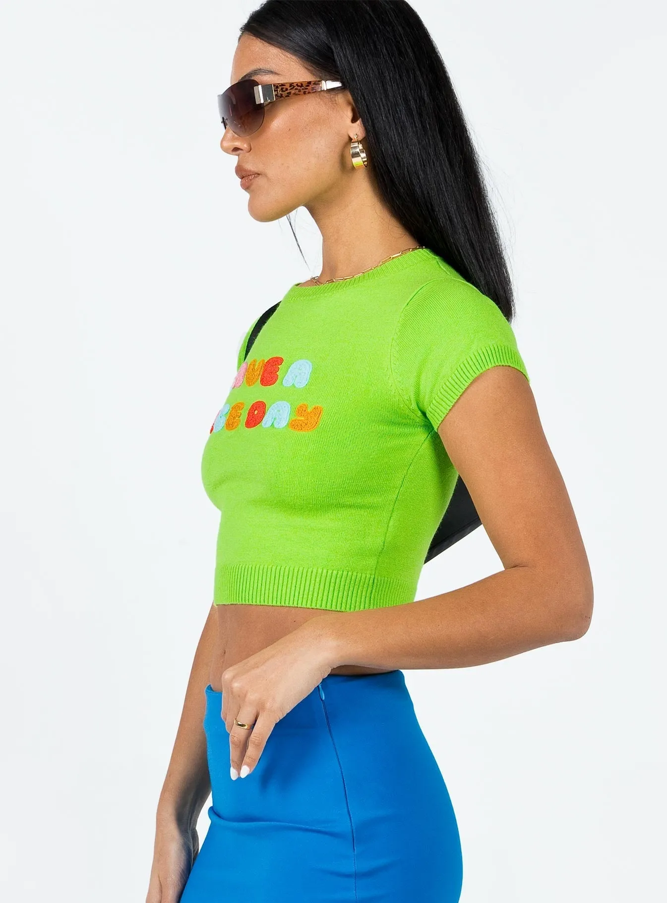 Have a Nice Day Knit Tee Green Active Style Trend