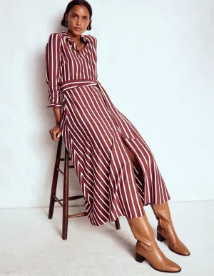 Marcia Jersey Shirt Dress-Chestnut and Ivory Stripe Modern Feminine Sunset Glow