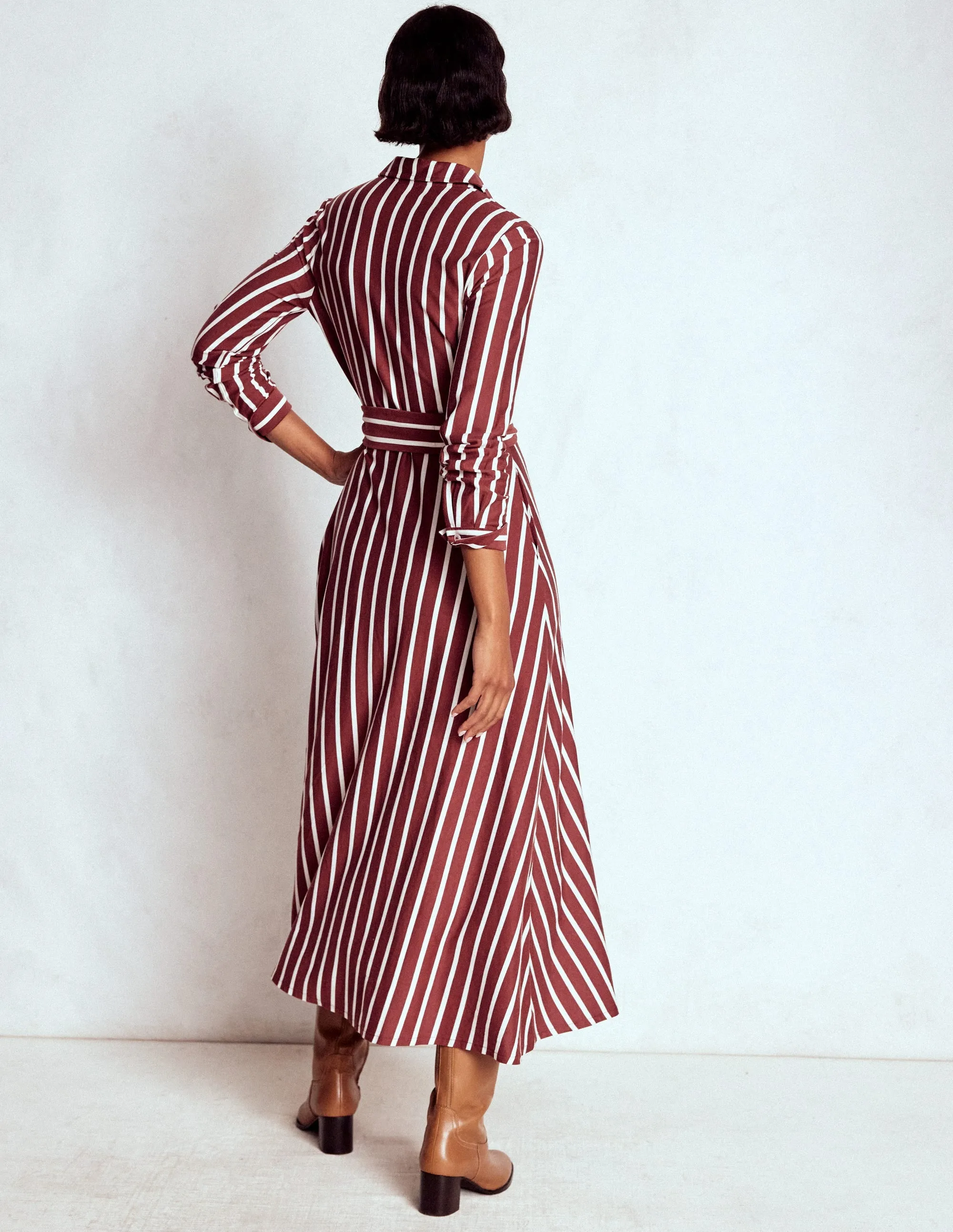 Trendy Comfort Marcia Jersey Shirt Dress-Chestnut and Ivory Stripe