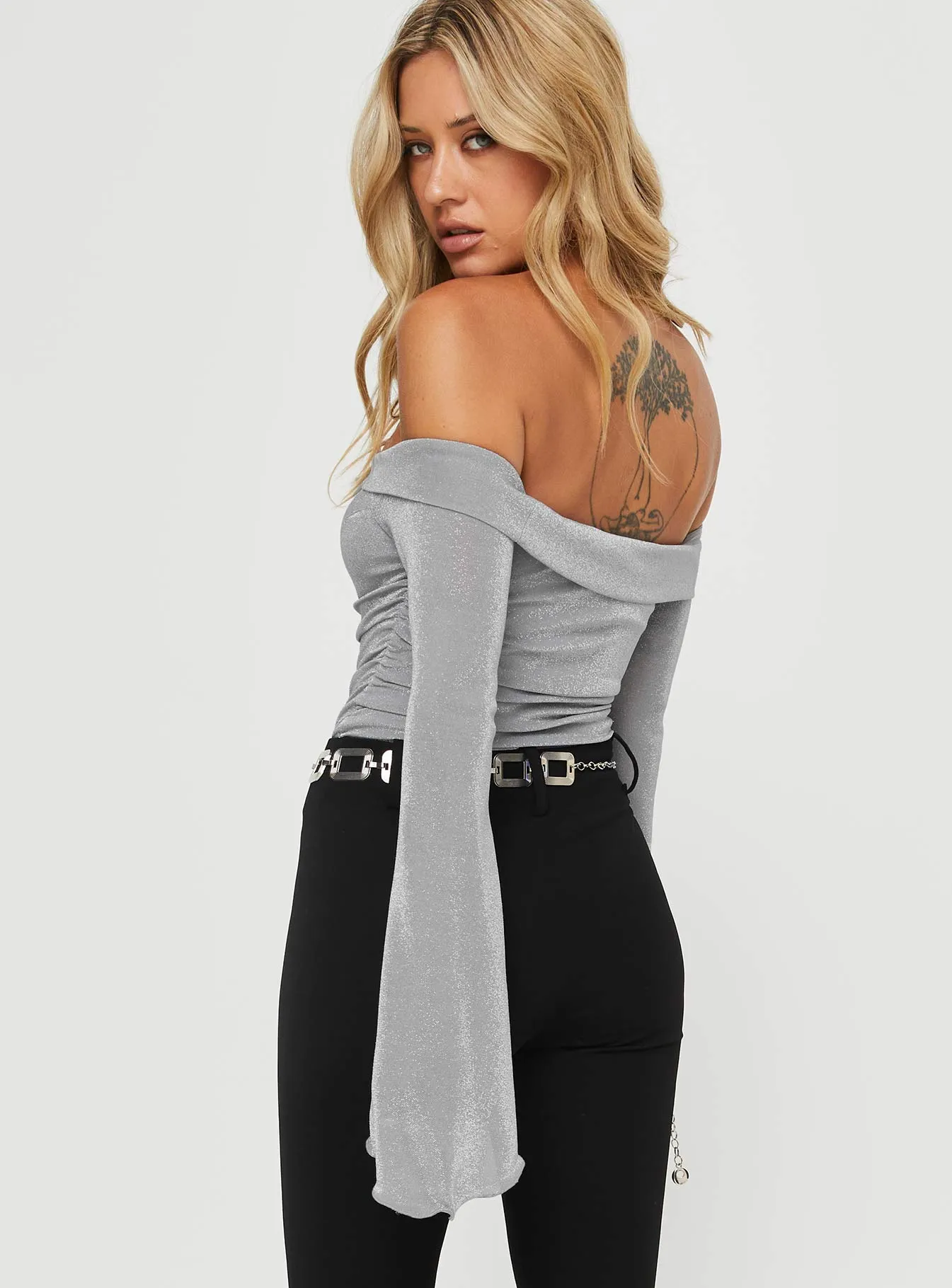 Tullo Off The Shoulder Bodysuit Grey Cozy Dancer