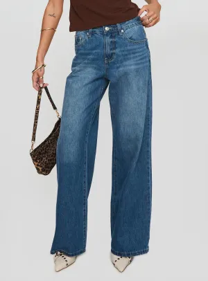 Colemane Mid Rise Denim Jeans Mid Blue Picnic Style Textured
