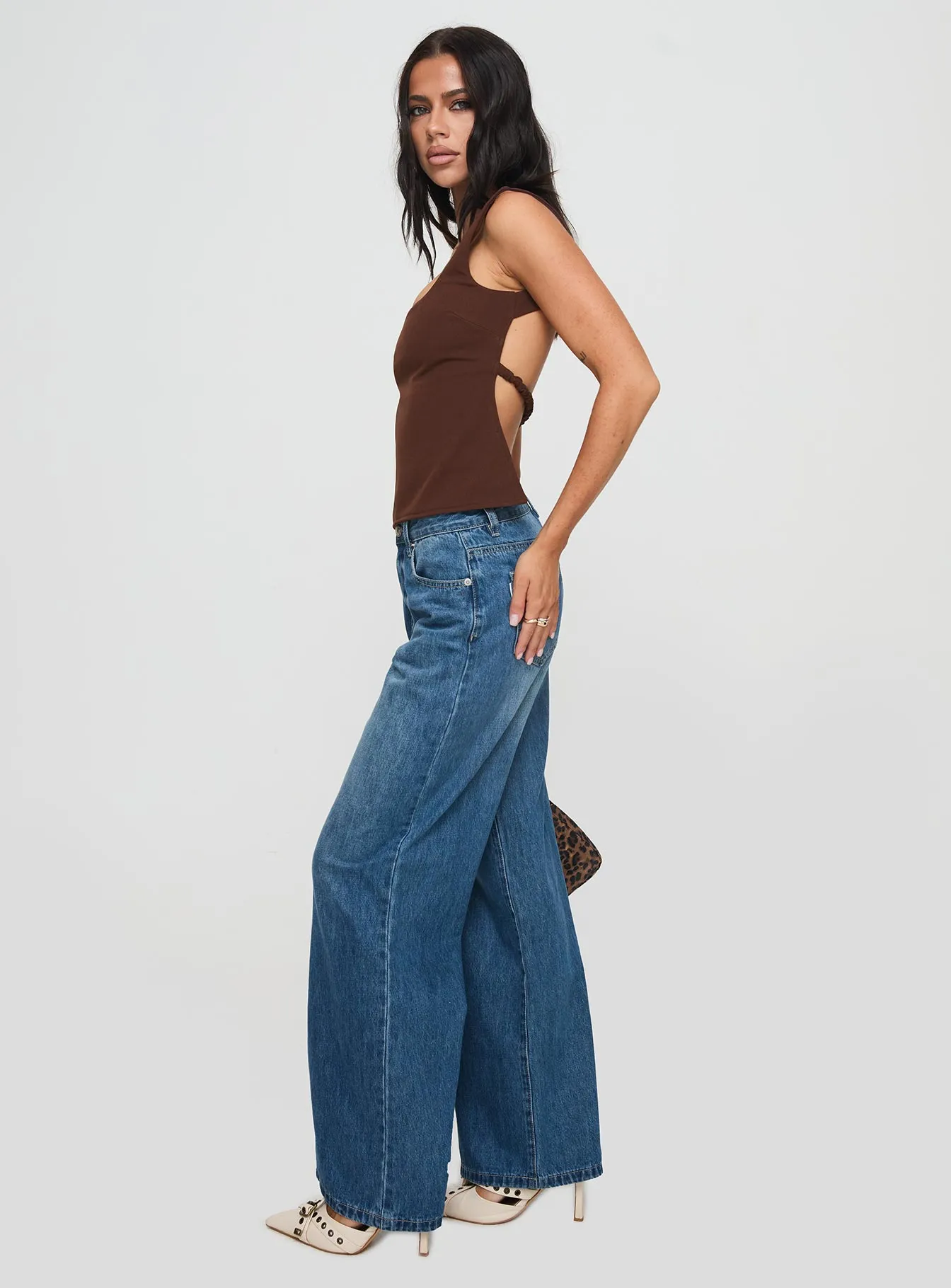 Colemane Mid Rise Denim Jeans Mid Blue No Gap Waist Design