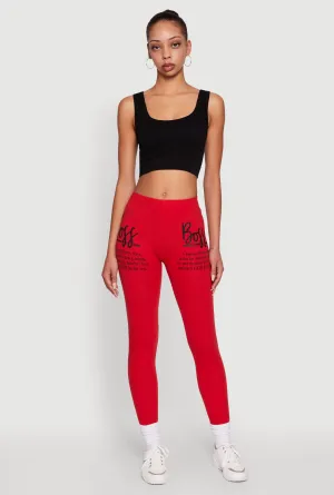 Trendy Boss Graphic Leggings Breathable Fabric Hiking Trail Freedom Move