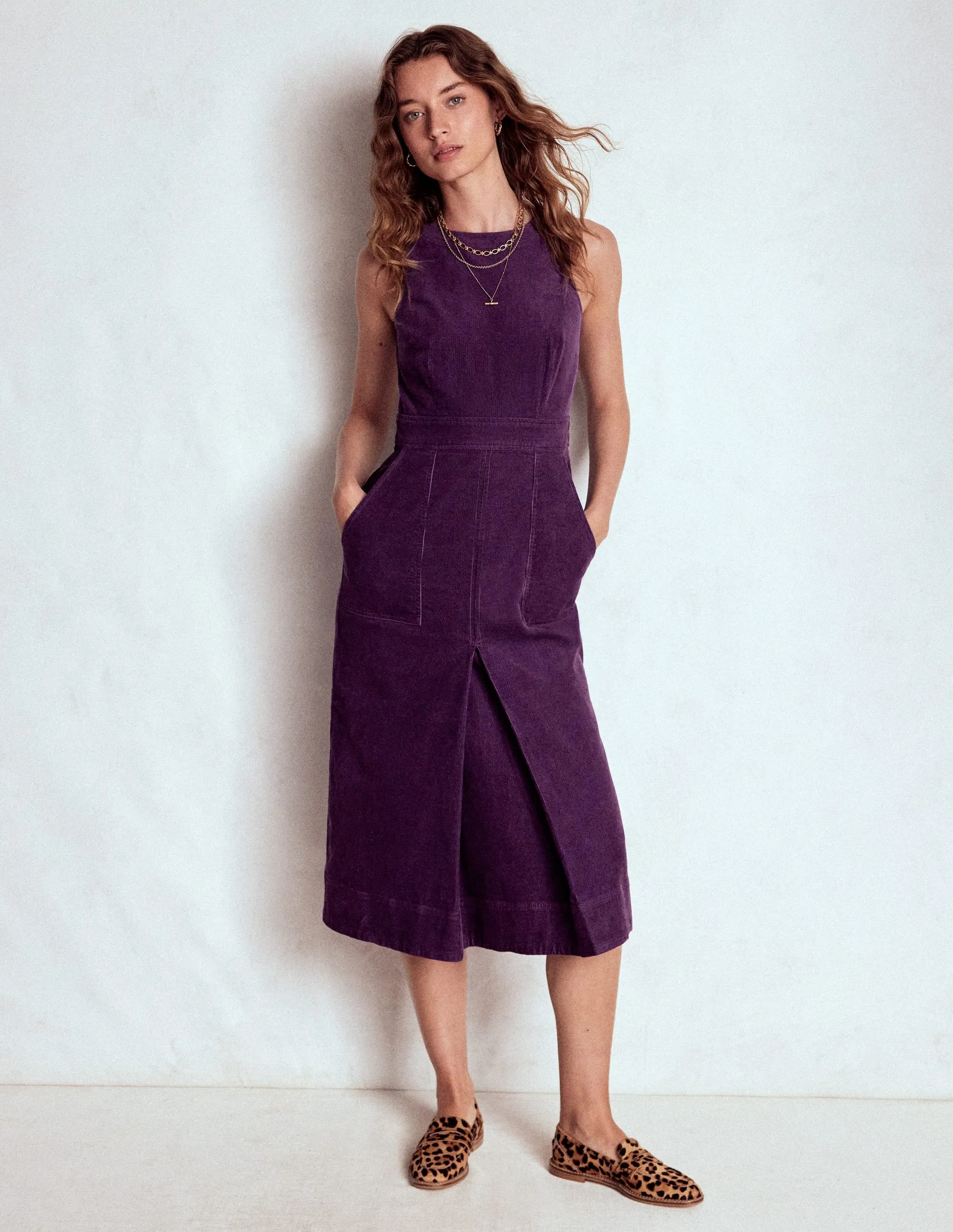 Ocean Breeze Bold Dresser Ula Box Pleat Cord Midi Dress-Viola Purple