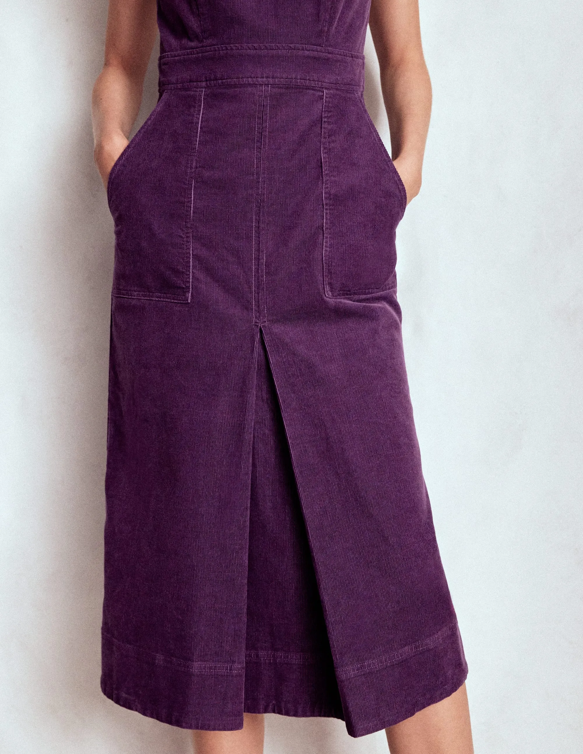Relaxed Comfort Ula Box Pleat Cord Midi Dress-Viola Purple