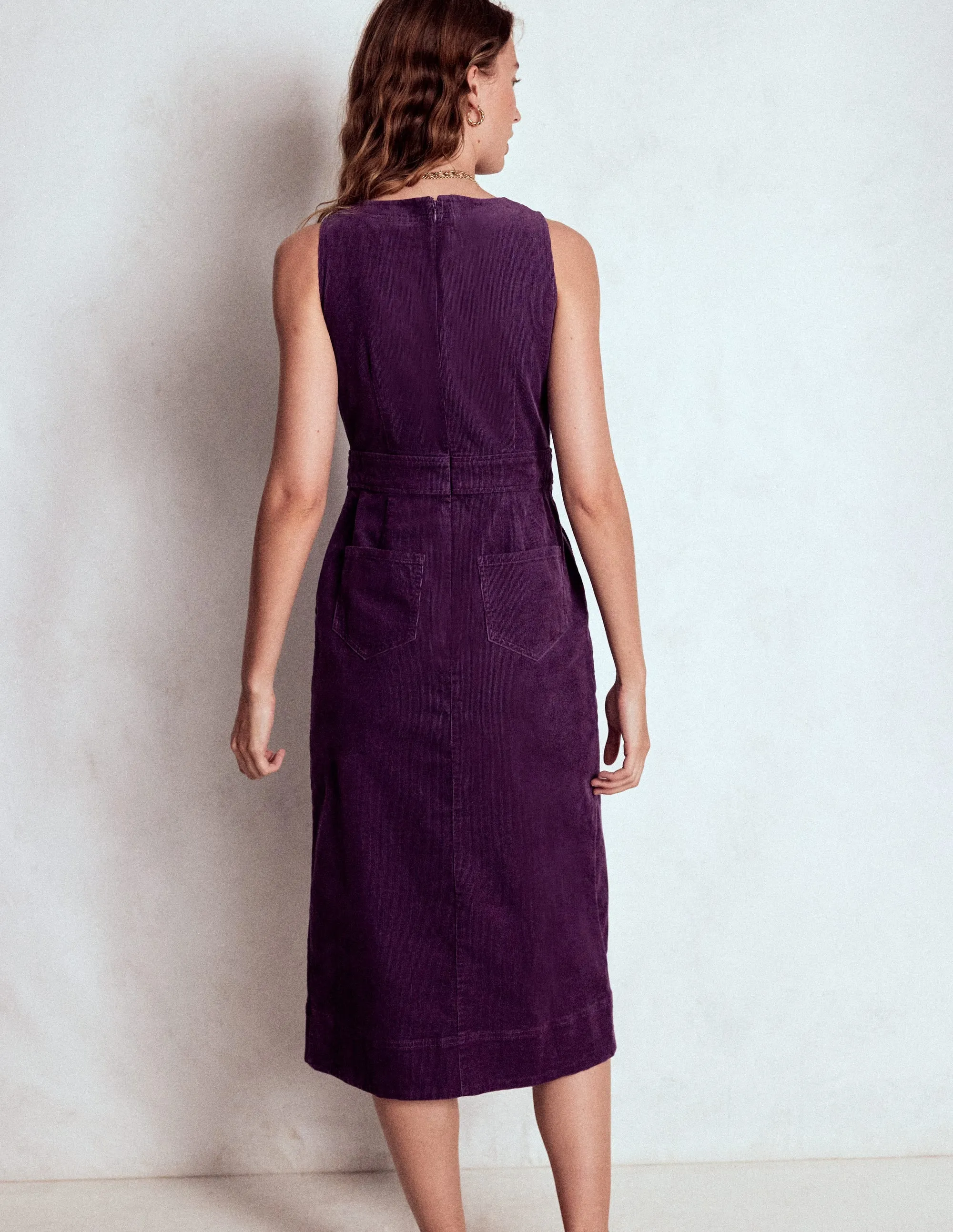 Flattering Style Flight Hall Ula Box Pleat Cord Midi Dress-Viola Purple