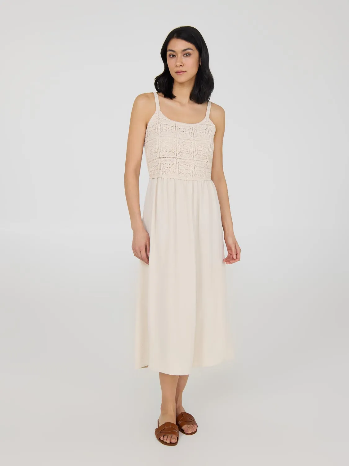 Cotton Midi Dress With Crochet Top Quiet Luxury