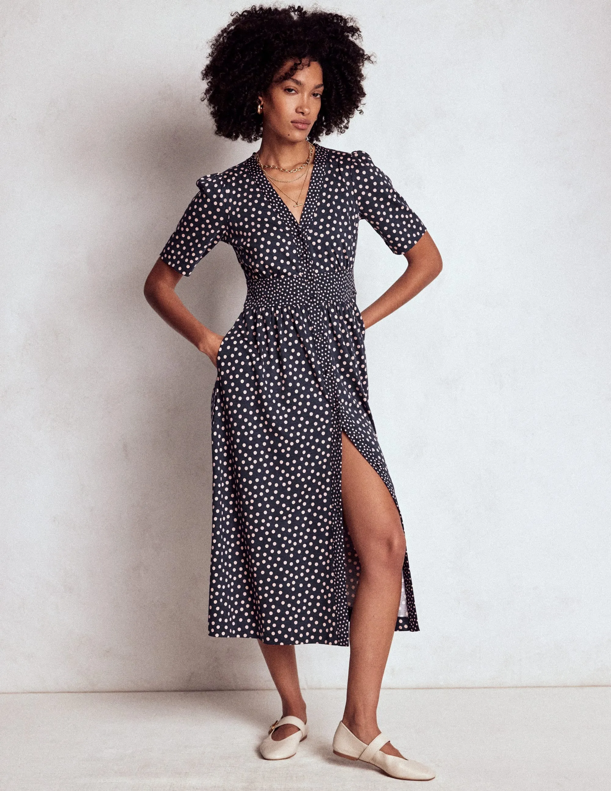Natalia Jersey Tea Dress-French Navy, Ballet Slipper City Mood Style Easy
