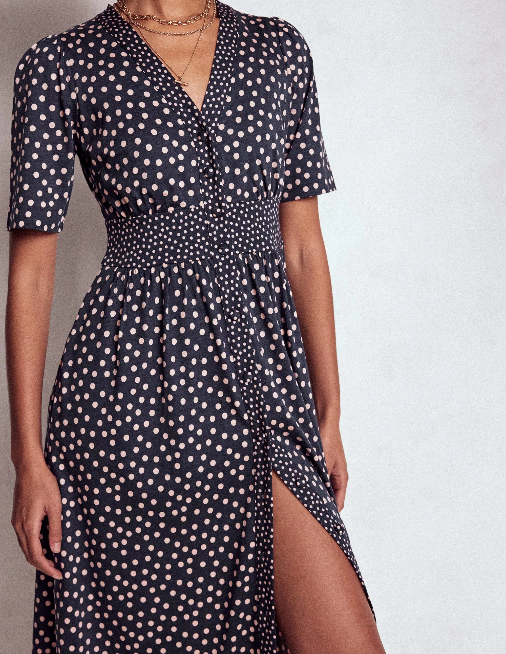 Natalia Jersey Tea Dress-French Navy, Ballet Slipper Grace Mood pack light