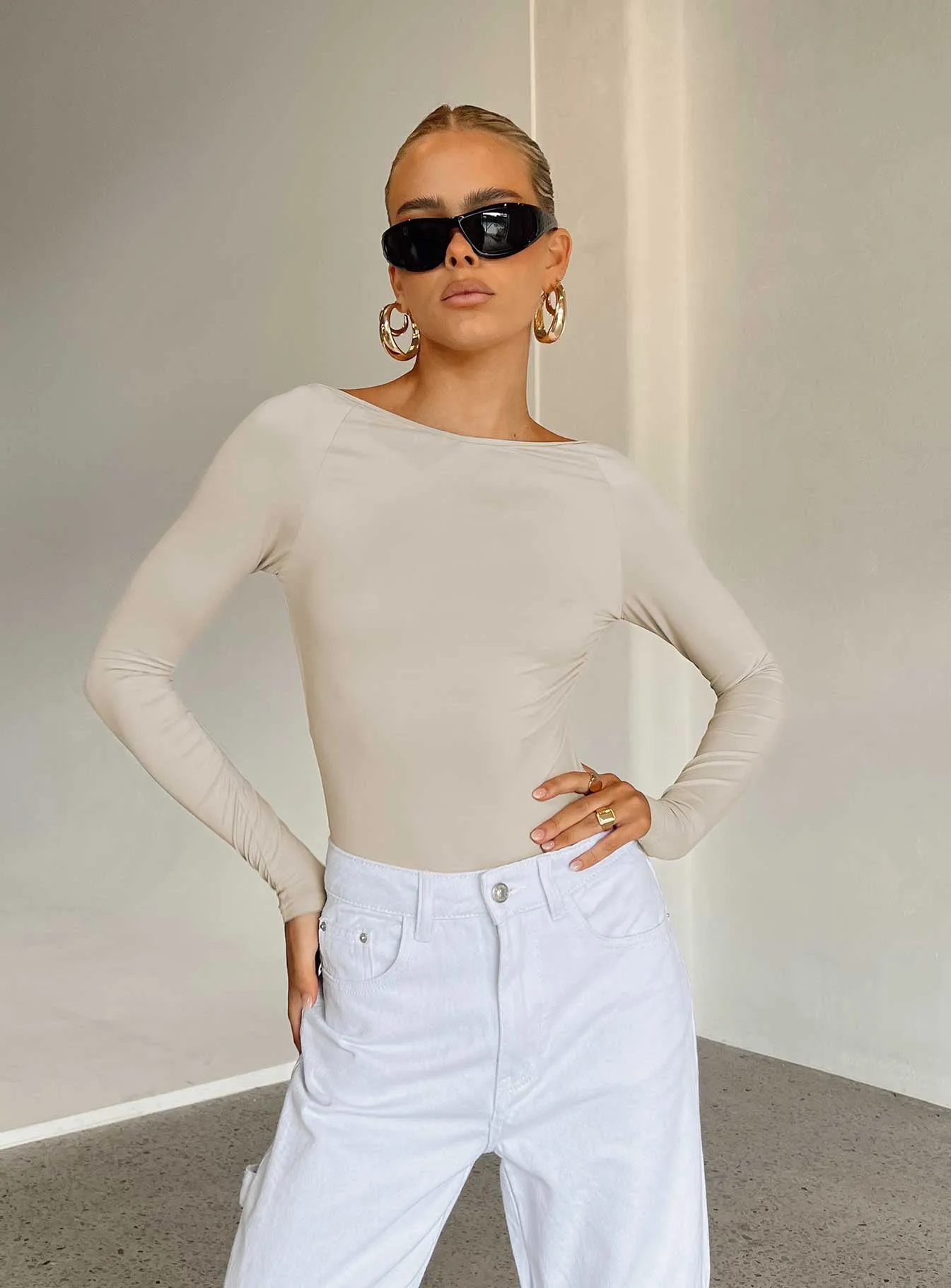 Simple Neutral Gatewood Long Sleeve Bodysuit Bone