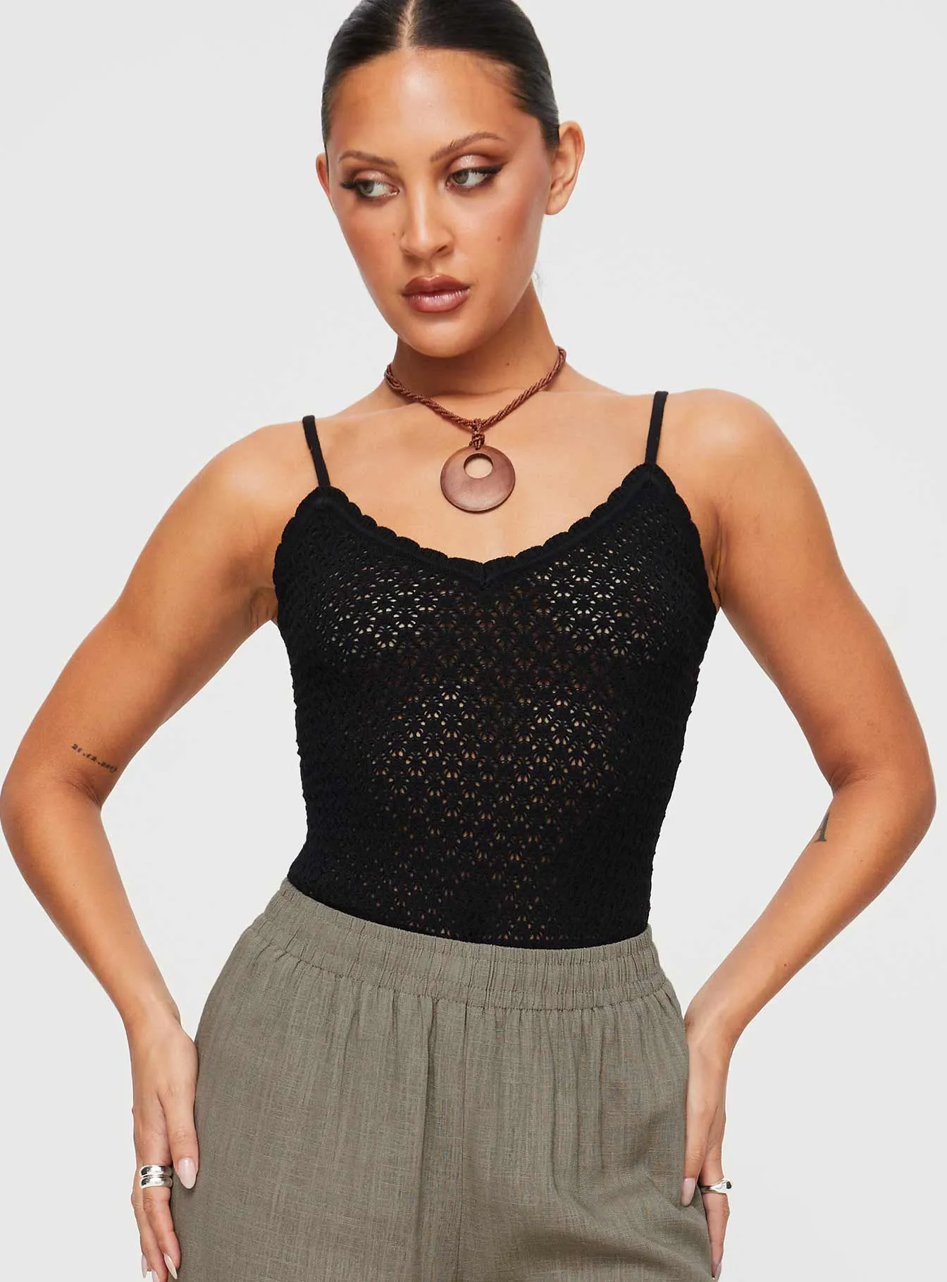 Breathable Loose Modern Outdoor Going For It Knit Bodysuit Black