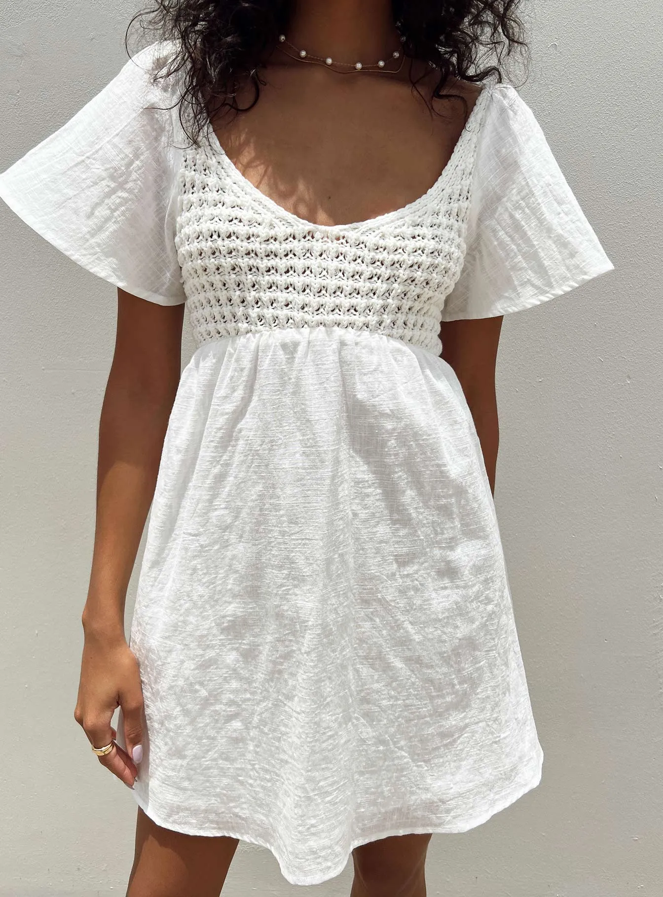 Derena Crochet Bust Mini Dress White Soft fabric mini