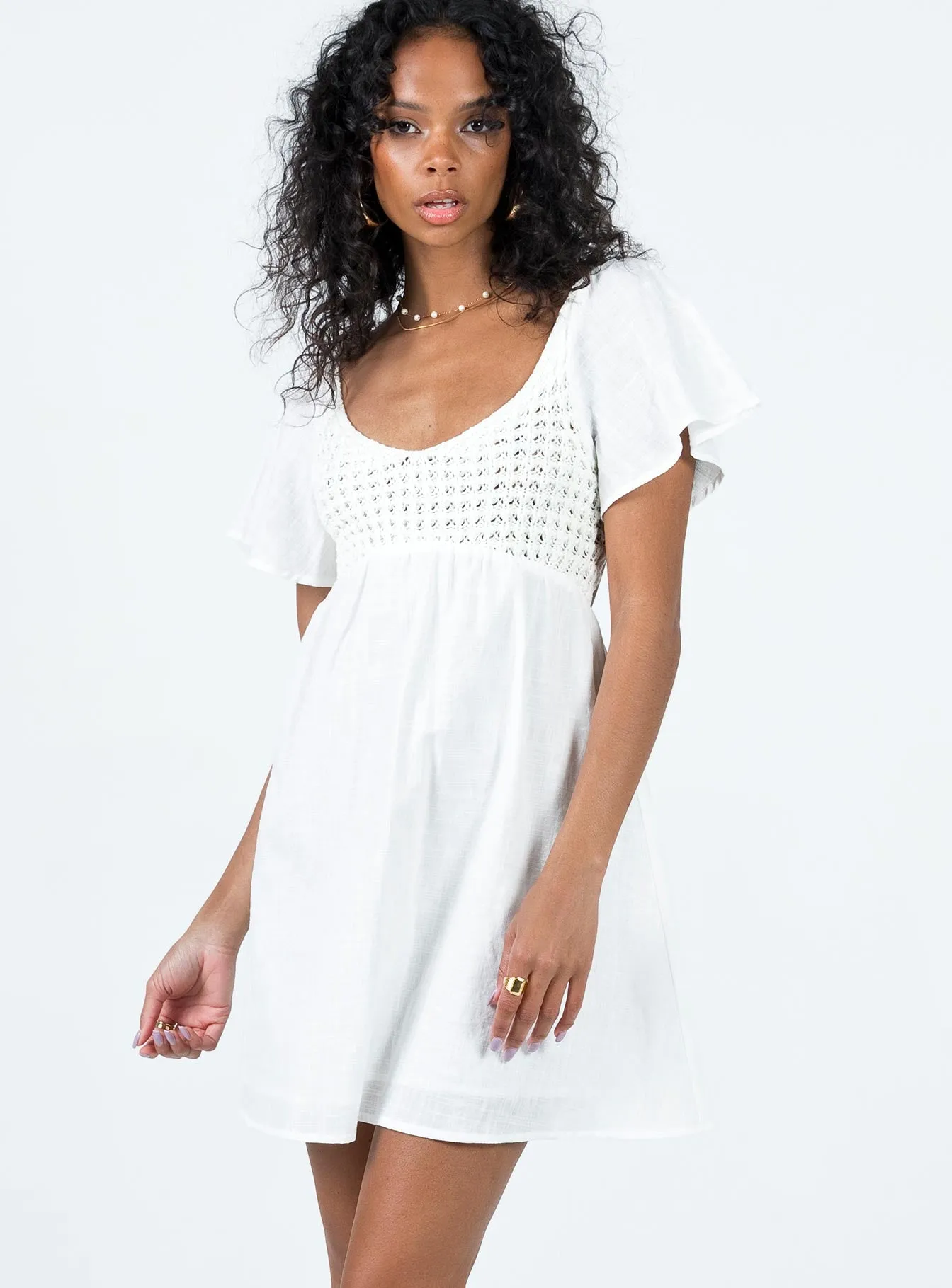 Derena Crochet Bust Mini Dress White Relaxed Design Club Warm