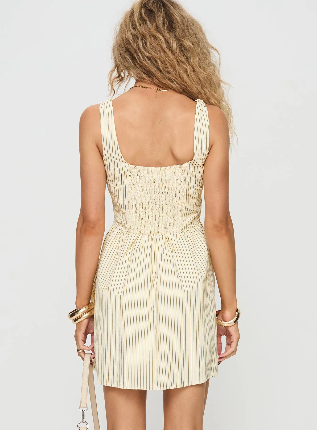 Phillipson Mini Dress Beige Stripe Bar Scene