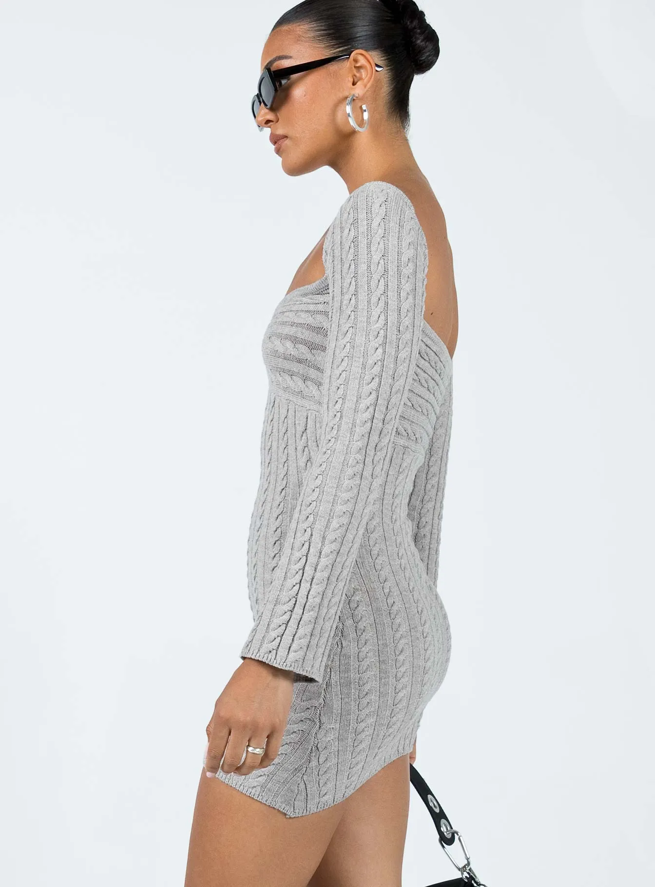 Bayard Off The Shoulder Knit Mini Dress Grey Water Resistant Party Star