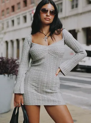 Bayard Off The Shoulder Knit Mini Dress Grey Ventilated Underarm Panels
