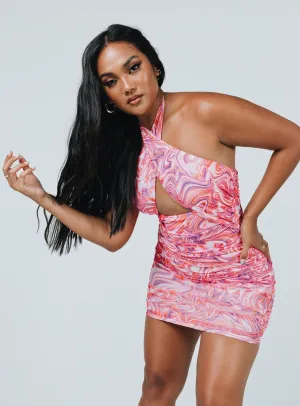 Elasticized Waistband Stage Soft Christoph Mini Dress Pink