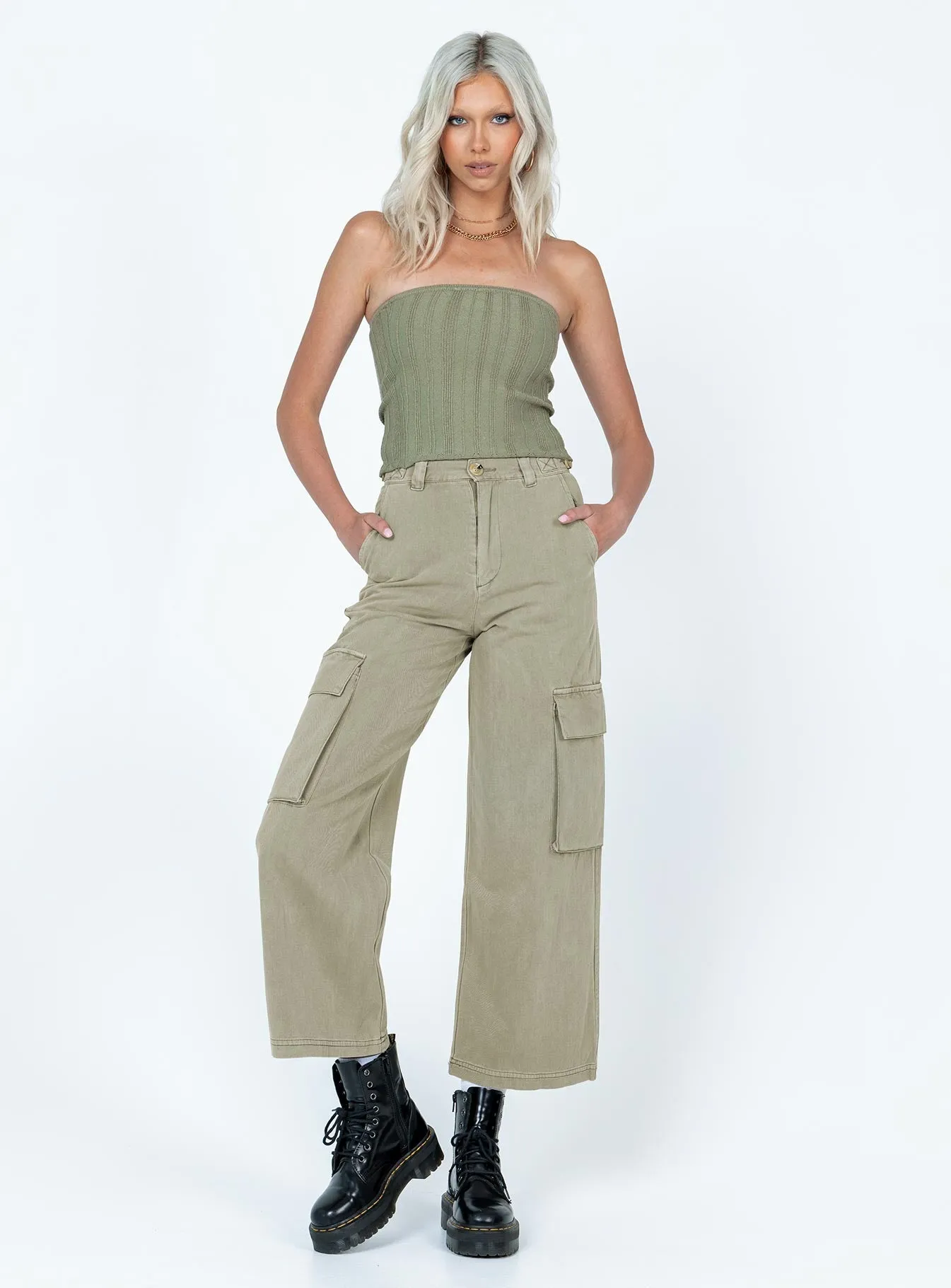 Office Look Belle Knit Strapless Top Khaki
