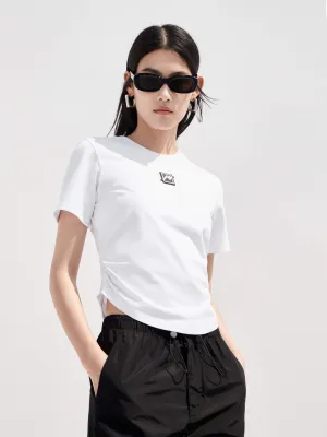 Curved Hem LOGO T-shirt Wicking Interlock Knit