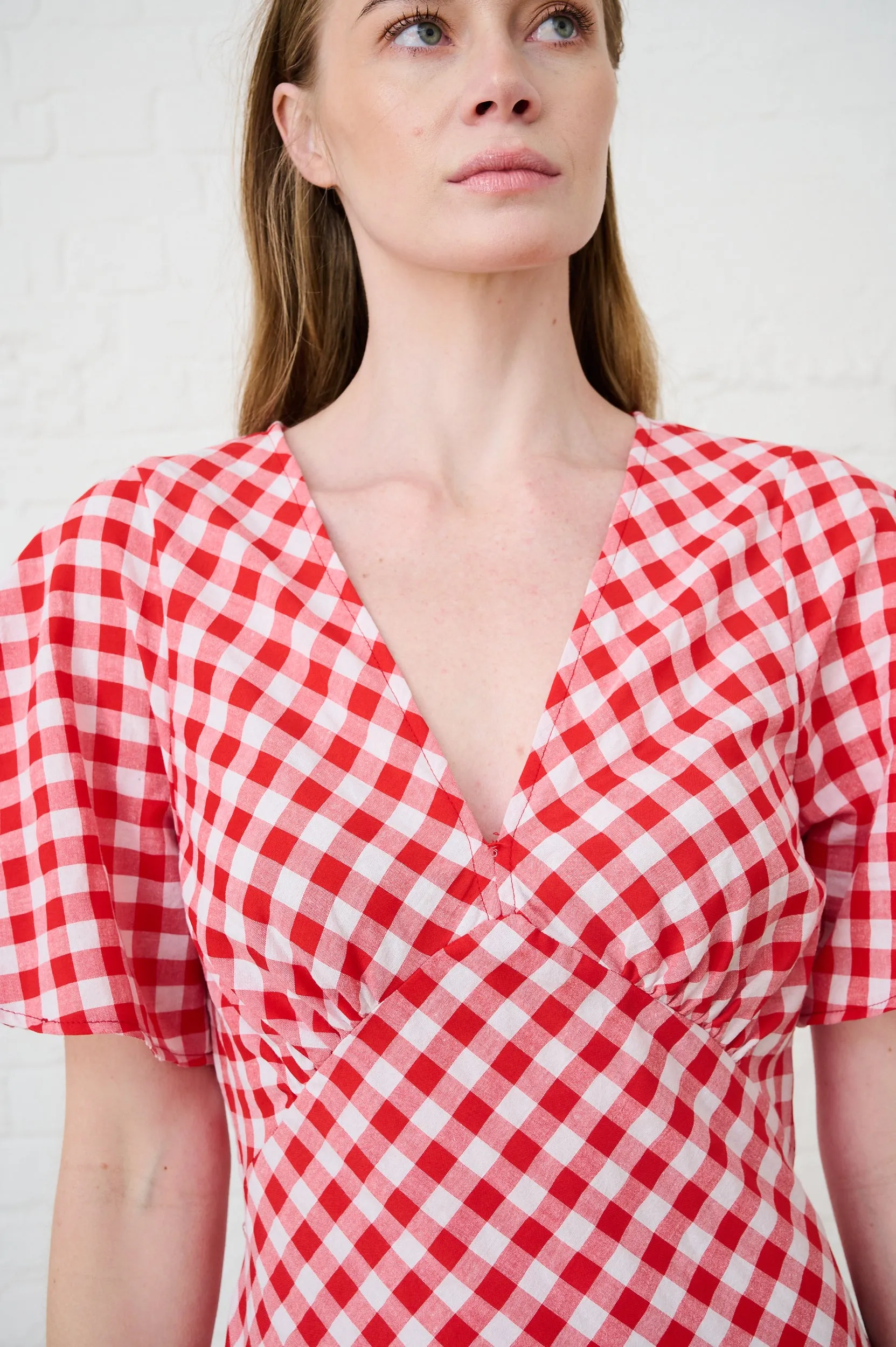 Heart Soul Opaque Core Red Gingham Maxi Dress with Sleeve