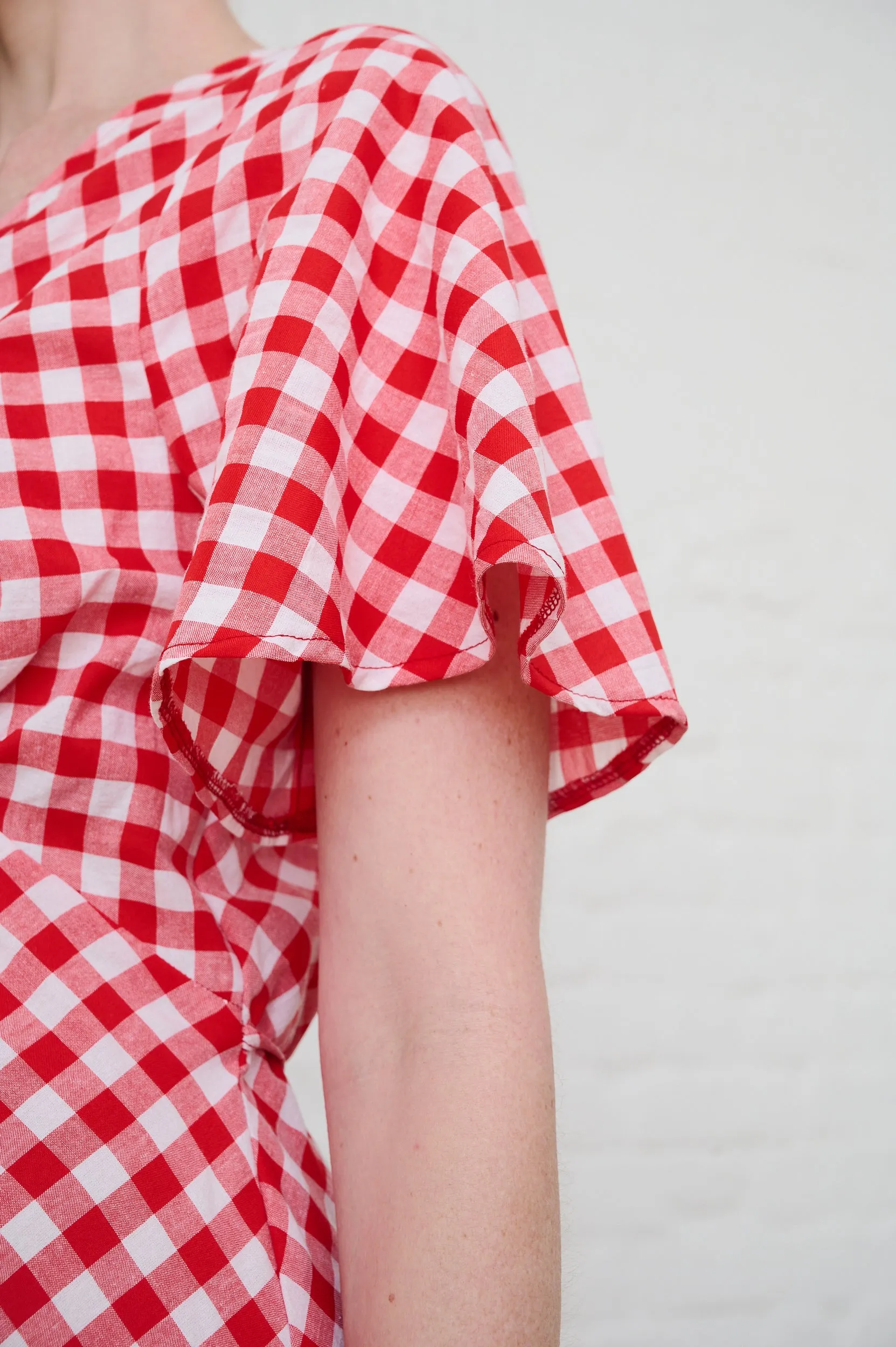 SmoothInnerLining NonSlipTrims Red Gingham Maxi Dress with Sleeve