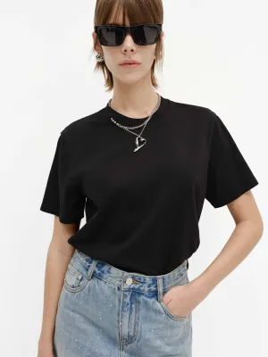 Seam Free Back Cutout Neck Cotton T-shirts