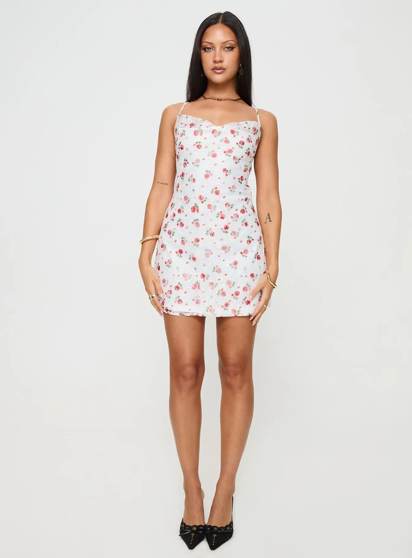 Street Chic Celena Lace Mini Dress White / Red Floral