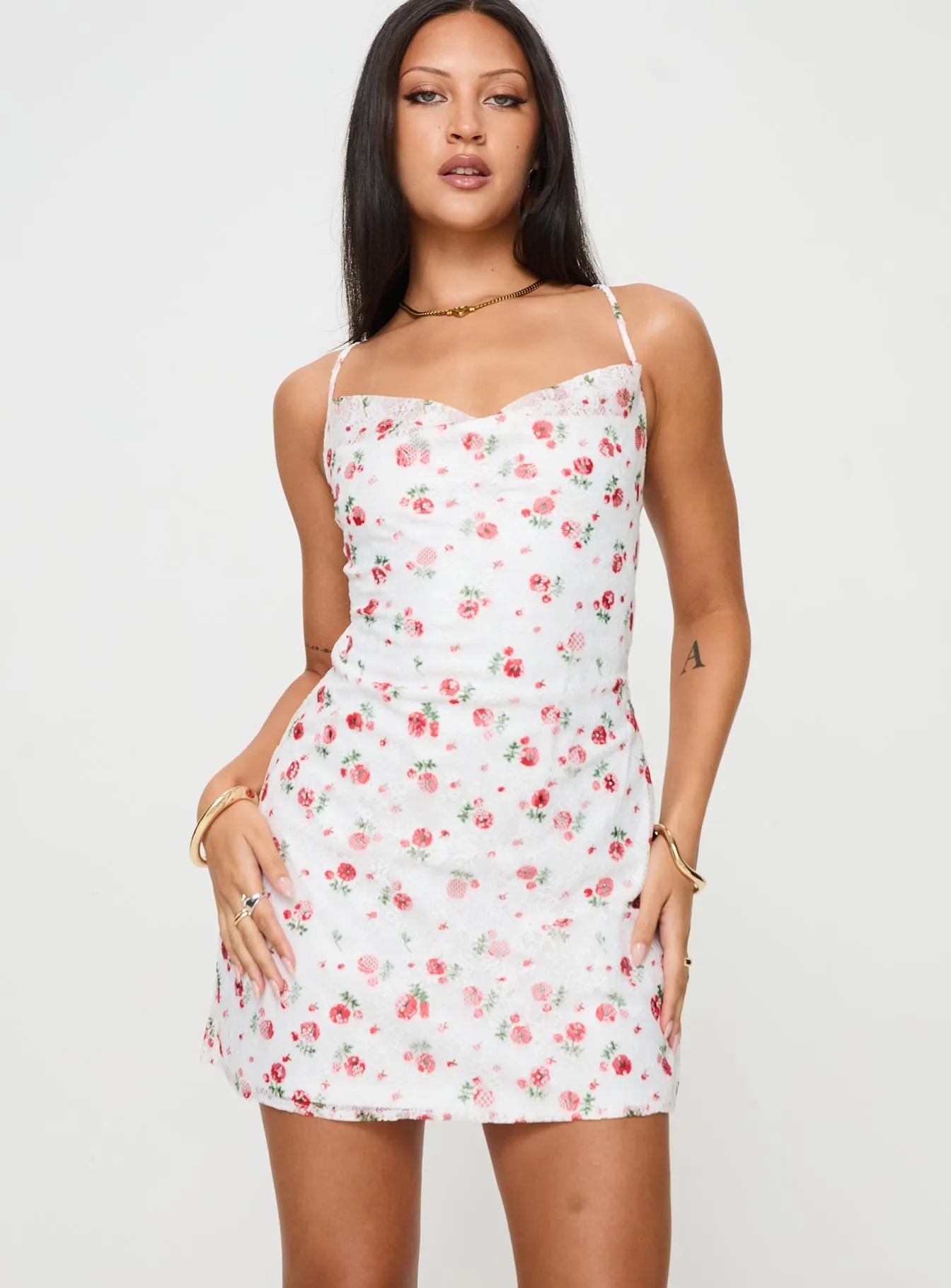 Urban Wear Play Mode Celena Lace Mini Dress White / Red Floral