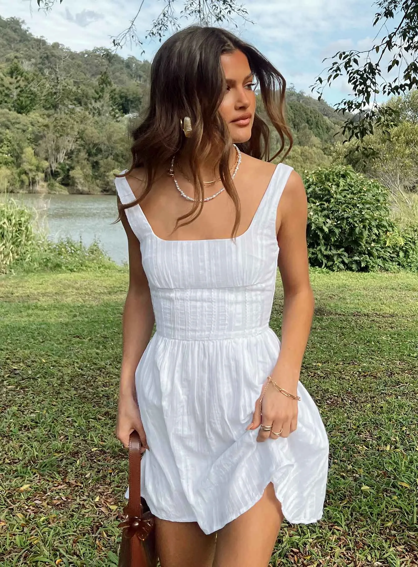 Crop Cut Lorinda Mini Dress White Petite