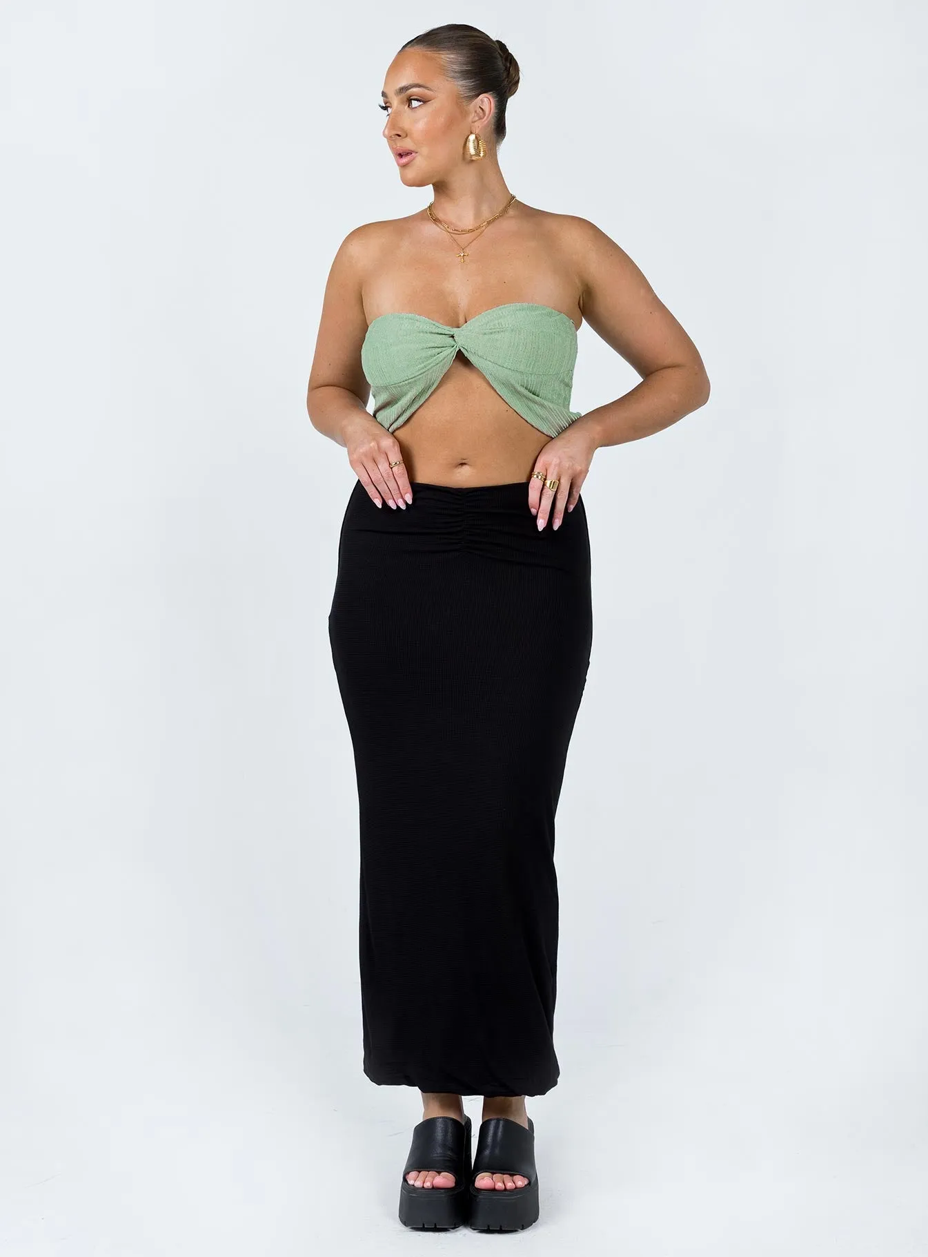Casual Fit RibbedTrim Mani Top Green