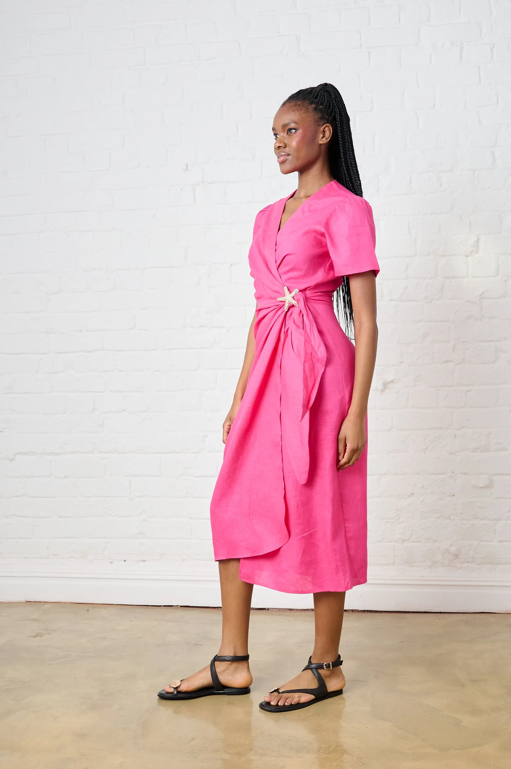 Planet Glow Craft Edge Pink Tide Linen Wrap Dress
