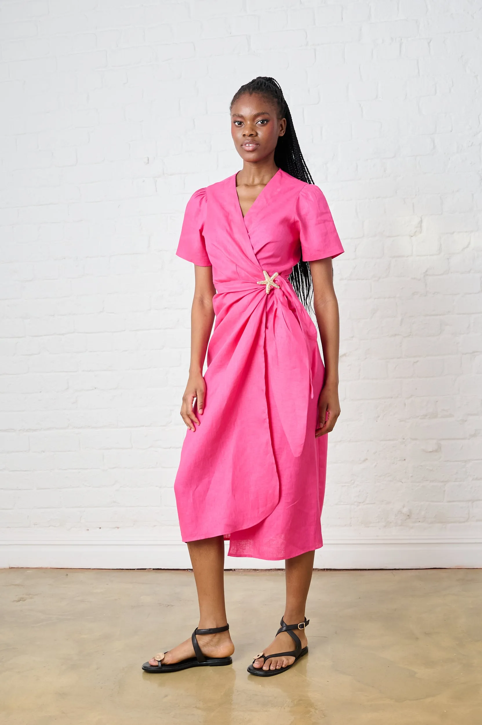 Pink Tide Linen Wrap Dress Bio Glow