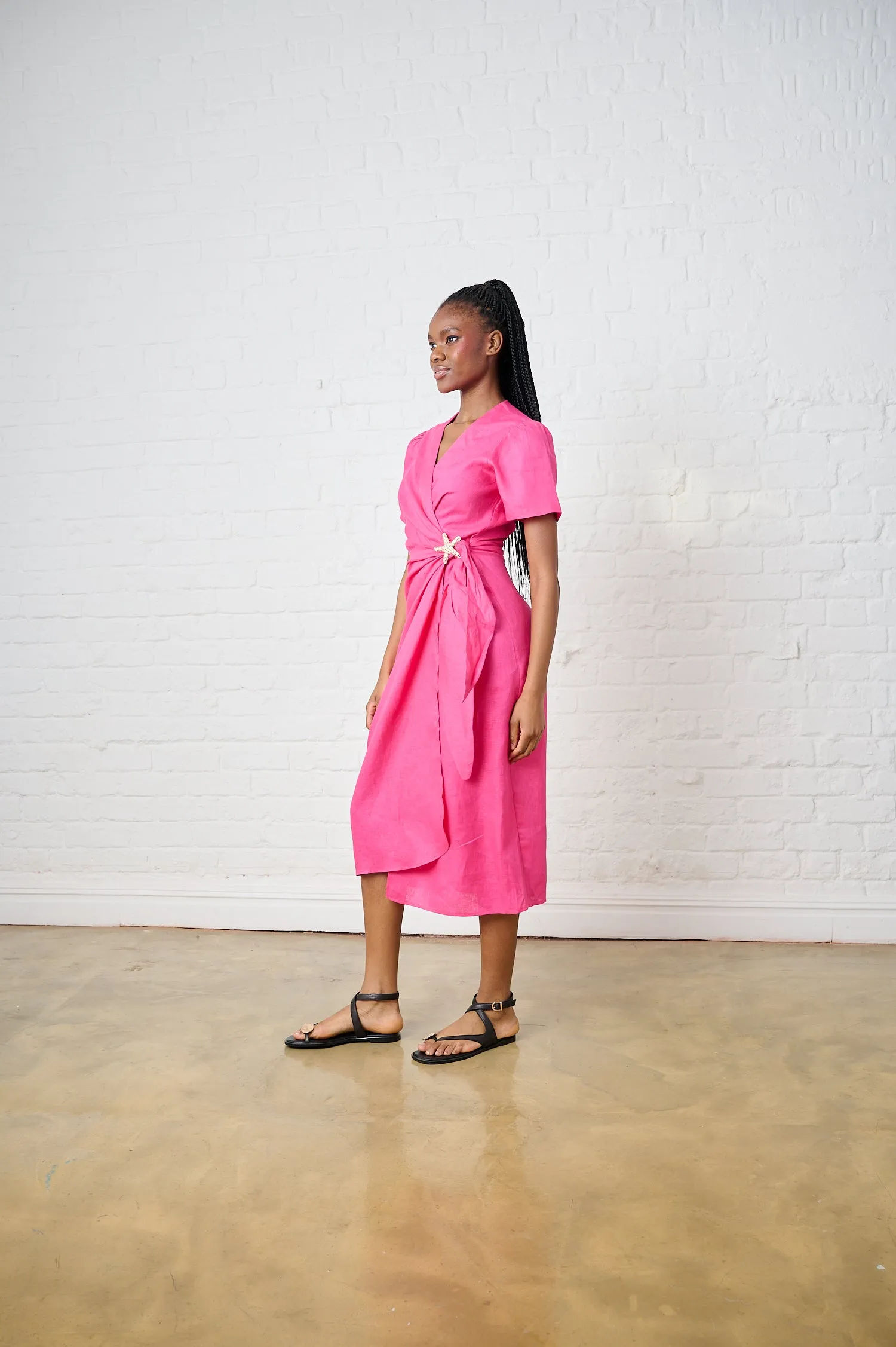 Eco Wear Aerated Seam Placement Pink Tide Linen Wrap Dress