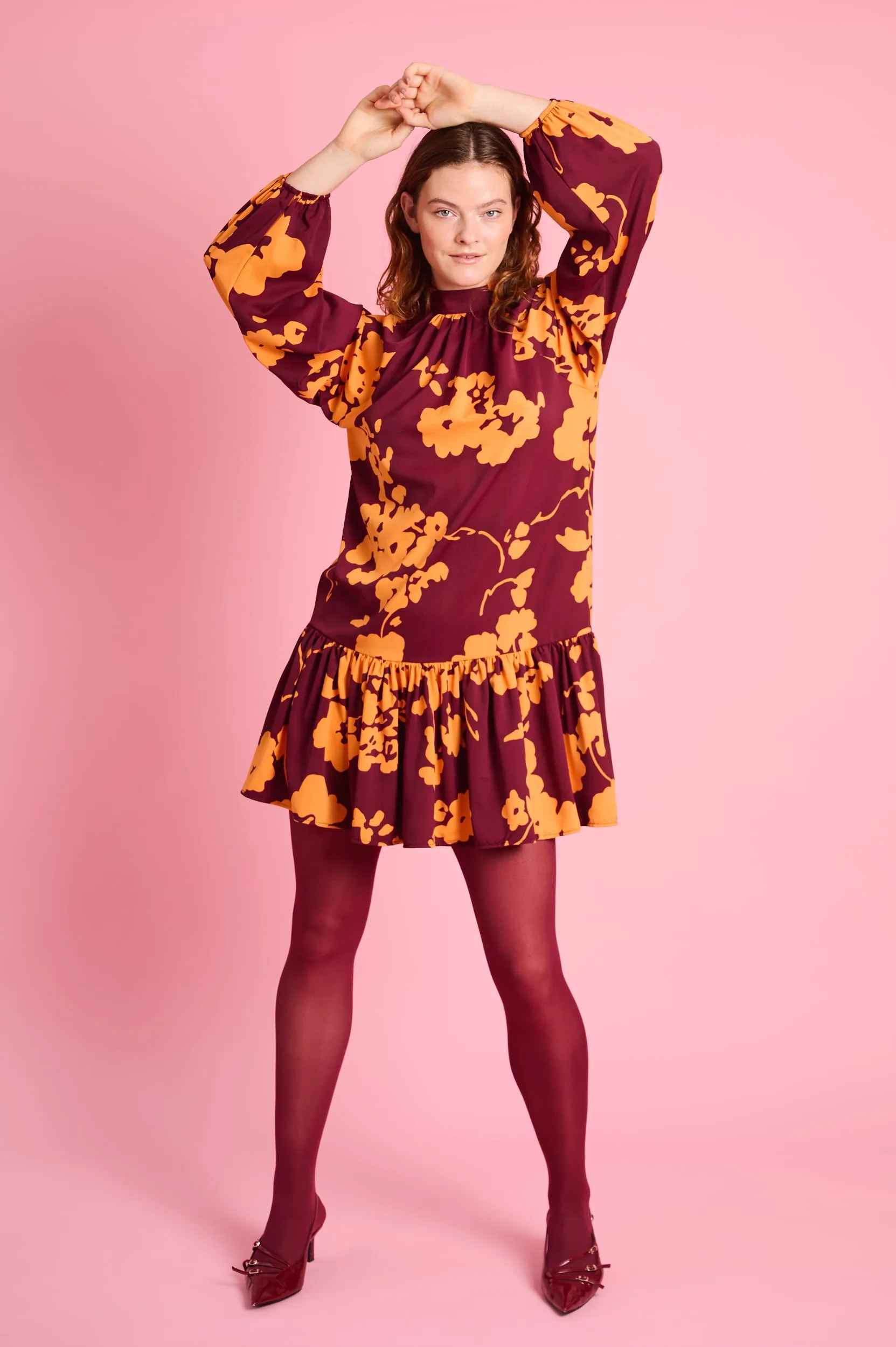 Faith Core Holiday Glow Swing Dress in Orange Flower