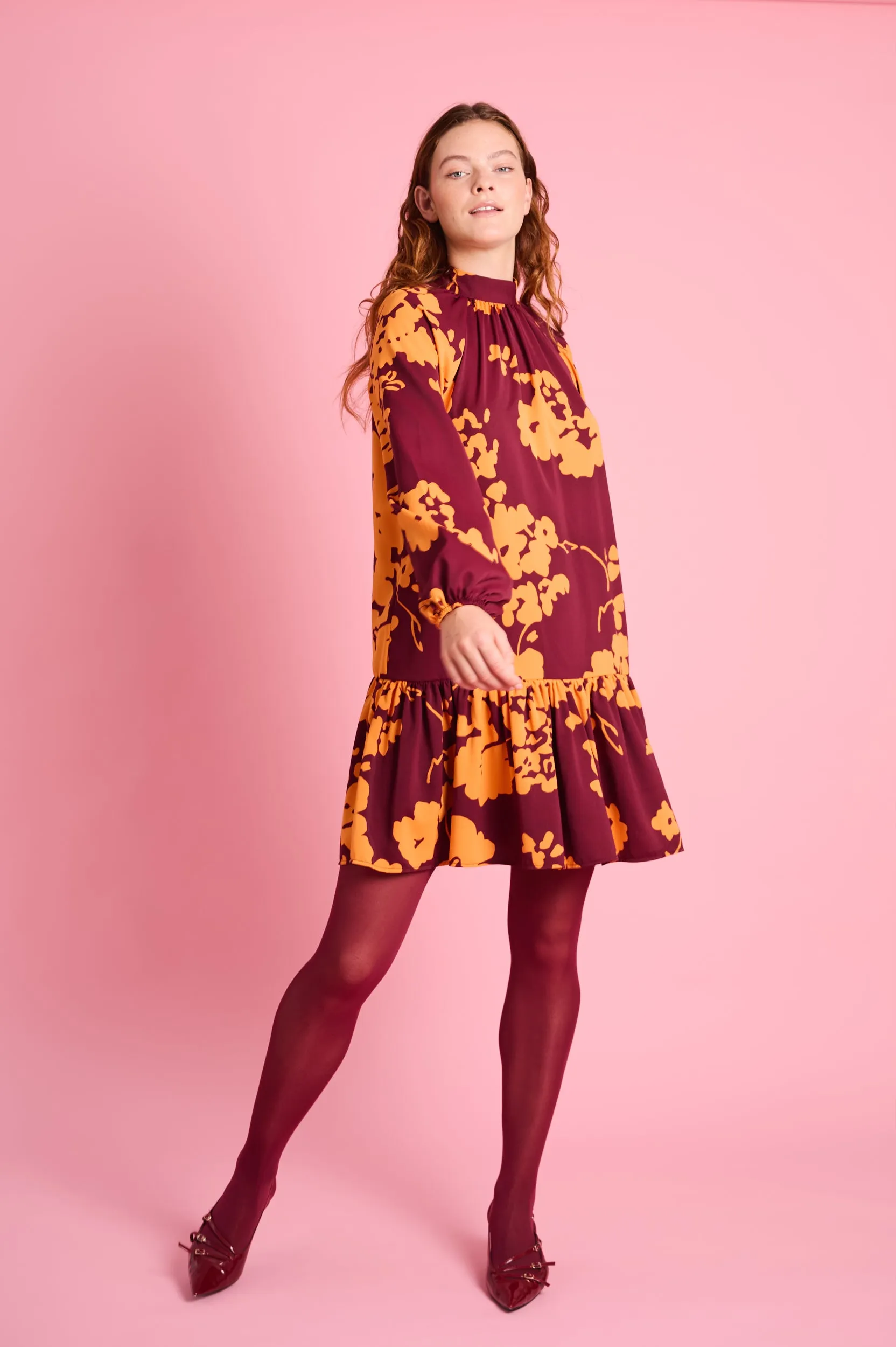 MultiPocket Swing Dress in Orange Flower