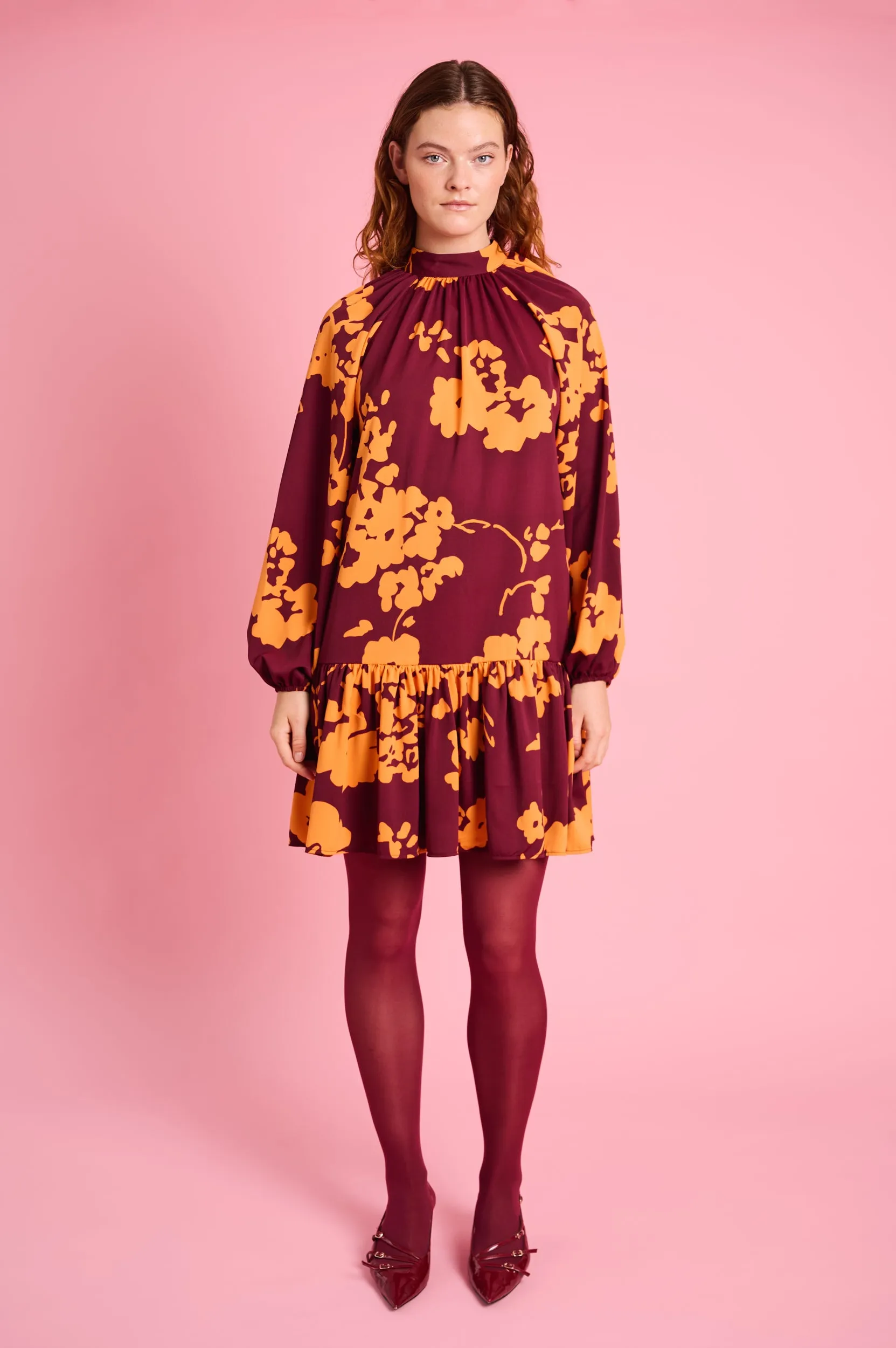 Heart Soul LowMaintenance Material Swing Dress in Orange Flower