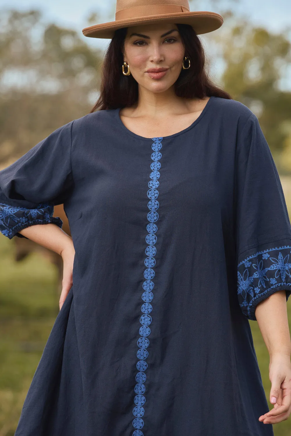 PreShrunk Cotton Hazel Short Shift Dress in Navy Old Lace