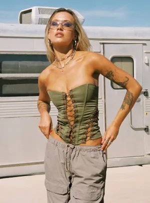 Everyday Wear Eden Lace Up Corset Green