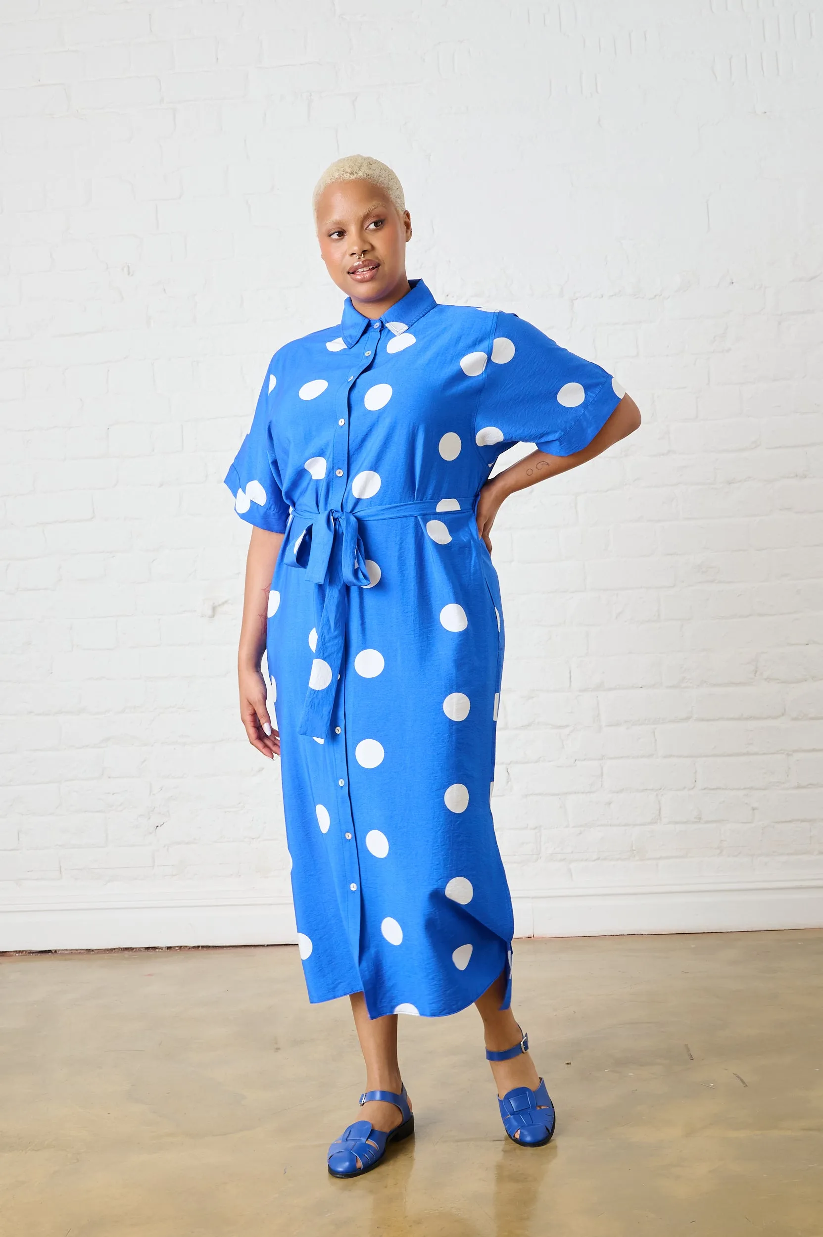 Eco Wear Maxi Shirtdress in Cobalt Spot