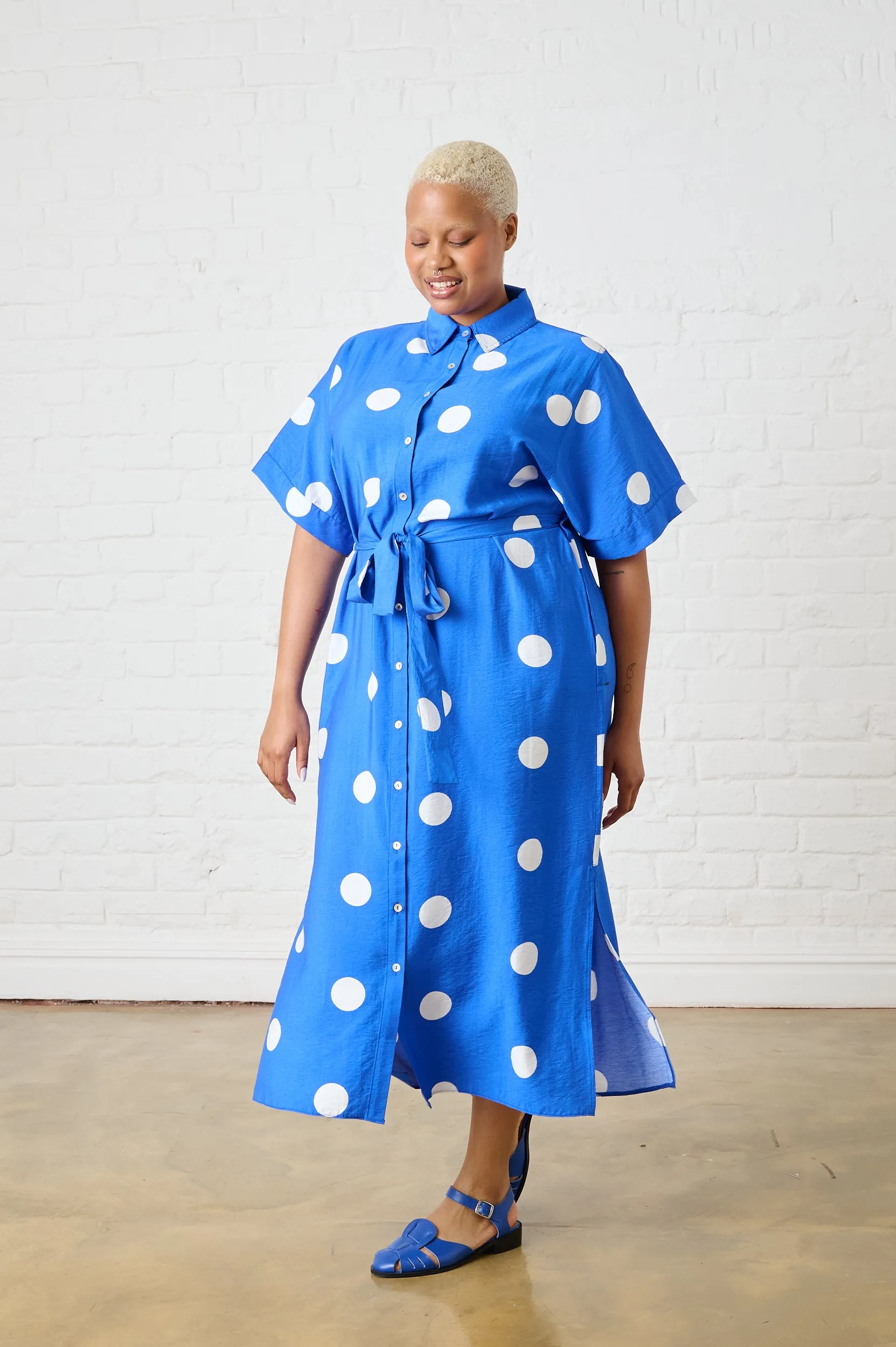 LightweightMaterial Maxi Shirtdress in Cobalt Spot